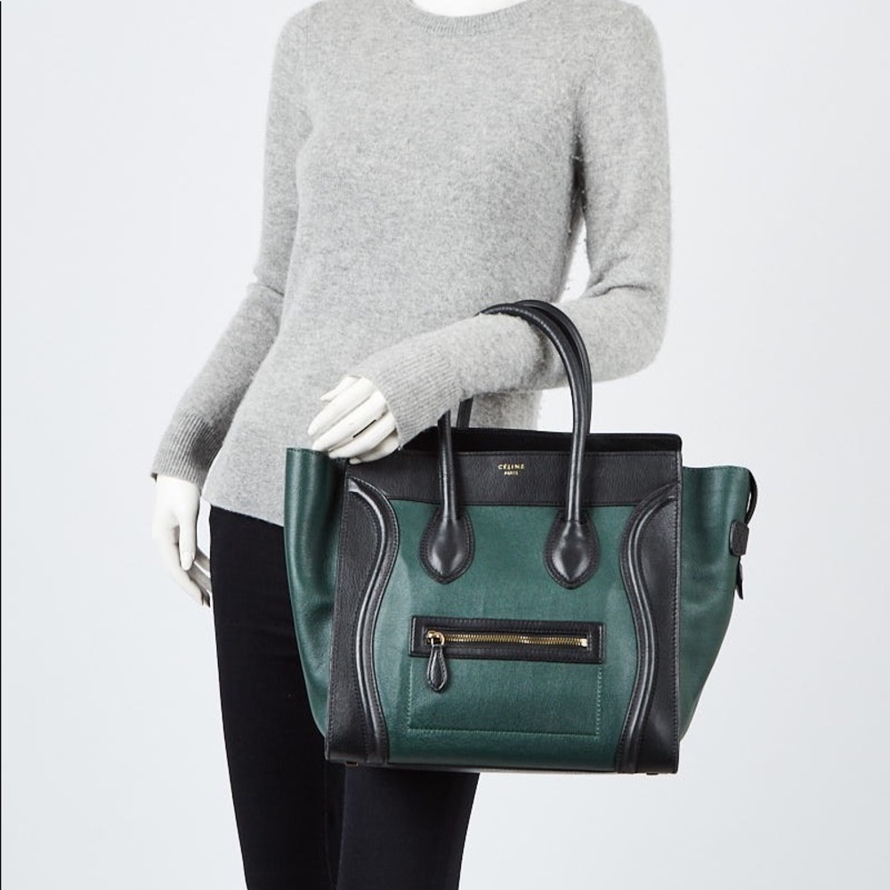 CELINE Mini Luggage Tote - Bicolor Black & Emerald Green Calfskin - Picture 4 of 9